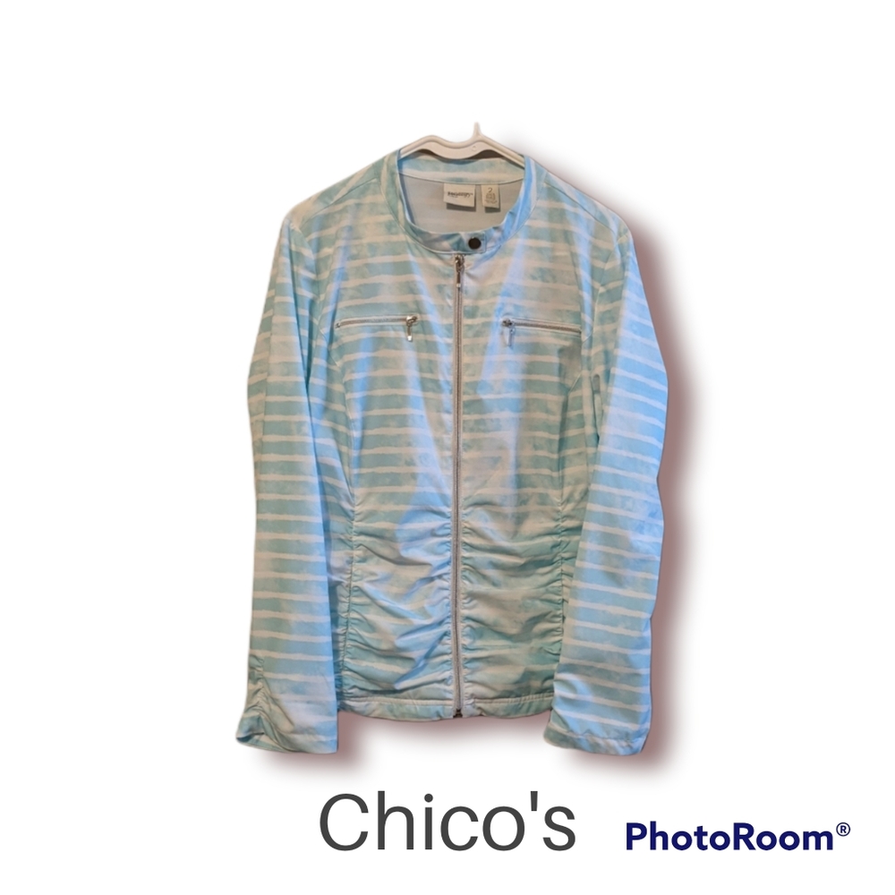 Chico's Zenergy Blue Ruched Zipper Jacket Size 12 NWOT